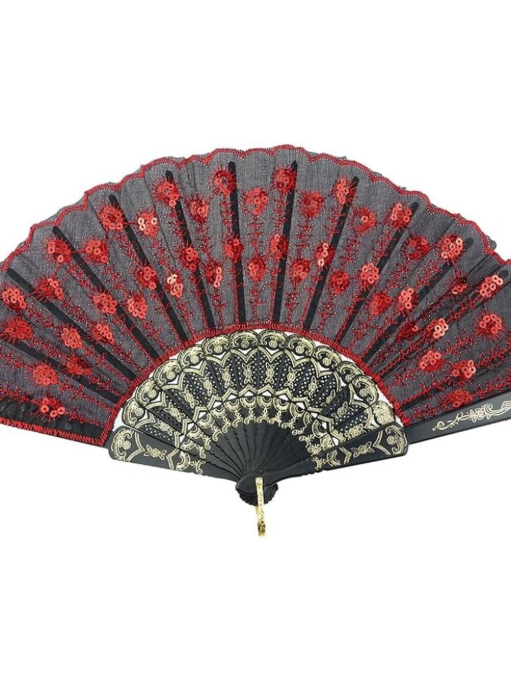 Elegant Colorful Embroidered Flower Peacock Pattern Sequin Fabric Folding Handhe